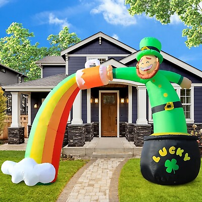 #ad St Patricks Day Leprechaun Rainbow Arch Gold Coin Pot Airblown Inflatable BlowUp $132.99