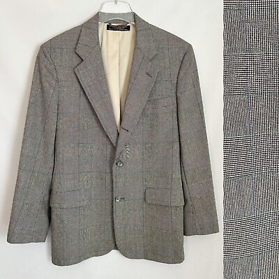 Vintage Brooks Brothers 3 Button Sport Coat Jacket Prince of Wales Gray 42R #ad $65.00