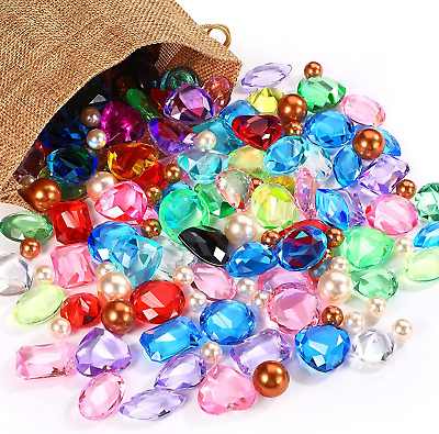 131 Pieces Gemstones for Kids Pirate Toy Gems Fake Treasure Jewels Multi Color A $20.01
