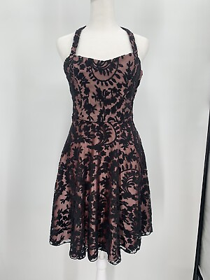Betsey Johnson Dress Womens Size 2 Black Pink Lace Strapless Halter Pin Up Glam $24.98