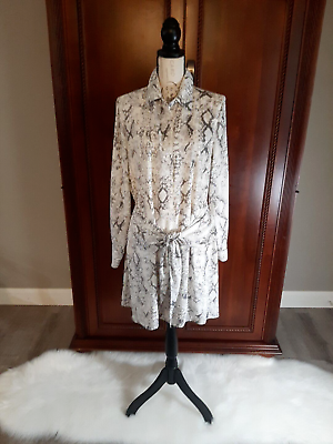 #ad Gianni Bini Womens Size 10 Ivory Taupe Snake Print Lined Tie Front Dress $35.98