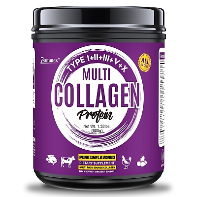 Multi Collagen Protein Powder 1.32lb Hydrolyzed Peptides IIIIIIVX Unflavored $29.96