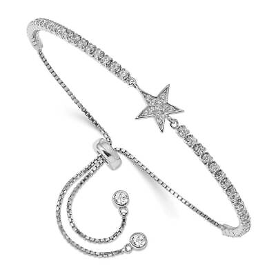 #ad Sterling Silver Rhodium Plated CZ Star Adjustable Bracelet 10quot; $103.76
