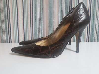 NINE WEST🔥quot;ELEXISRquot;🔥EMBOSSED BROWN POINTED TOE CLASSIC PUMP HEELS WOMENS 6.5M $18.77