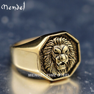 MENDEL Mens Gold Plated Stainless Steel Lion Head of Judah Ring Men Size 7 8 15 $12.99