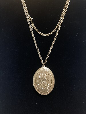 #ad Gold Plated Oval Locket Pendant Necklace Floral Design. $38.00
