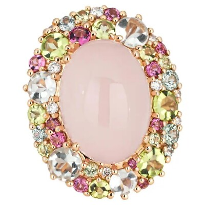 #ad Lab Rose Quartz Cocktail Ring 925 Silver Colorfull CZ Modern Style Women Jewelry $425.00