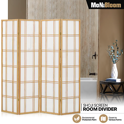 #ad 6ft Tall 4 Panel Wood Folding Room Divider Shoji Partition Privacy Fabric Screen $105.99