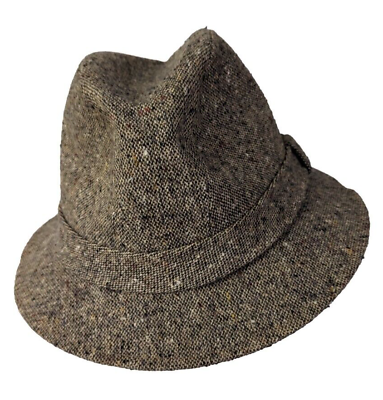 #ad Vintage 1970s STAR Wool Tweed Trilby Hat Tan Fedora Hat MADE IN USA Size Medium $22.00