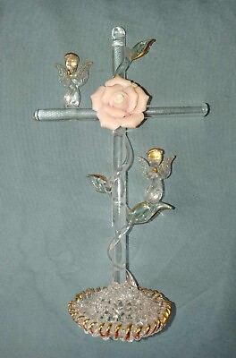 #ad Plastic Cross with Angel and Pink Flower $10.00