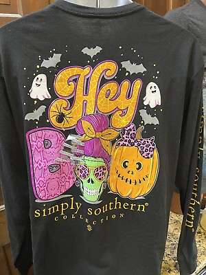 #ad New Simply Southern Hey Boo Crew Halloween Graphic Long Sleeve T Shirt Size M $19.96