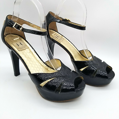 Halston Heritage Womens Black Leather Peep Toe Platform Stiletto Heels Size 8.5 $28.04