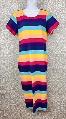 #ad Unique Vintage Colorful Rainbow Striped Long Tube Dress Size 1X 16 $18.00