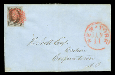 #ad US 1847 Franklin 5c dark brown #1a on small neat New York JAN. 11th cover $800.00