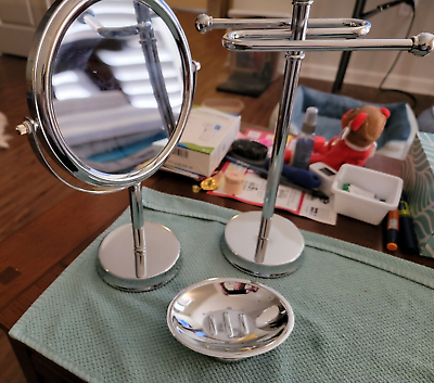 #ad Countertop Chrome Towel Holder Mirror amp; Soap Holder Bath Set $35.95