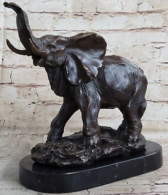 #ad A Real Bronze Metal Statue Stone Base Majestic Jungle Safari Elephant Sculpture $244.65