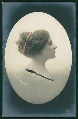 #ad Edwardian Hairdo Lady original old c1910s Henri Manuel photo postcard $4.00