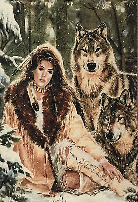 #ad WALL JACQUARD WOVEN TAPESTRY Indian woman with wolves home decor 27.9quot;x41.3quot; $45.00