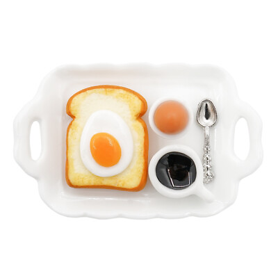 #ad 1:12 Miniature Breakfast Set Bread Egg Coffee w Tray Kitchen Food Dollhouse Toy $7.69