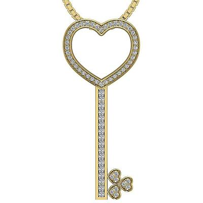 #ad #ad Heart Shape Key Pendant Necklace Round Diamond SI1 G 0.55 Ct Yellow Gold 1 Inch $671.99