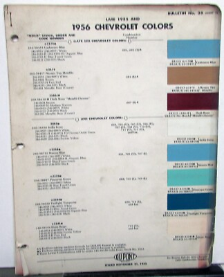 #ad Late 1955 amp; 1956 Chevrolet Paint Chips By DuPont Color Bulletin No 28 Original $26.96