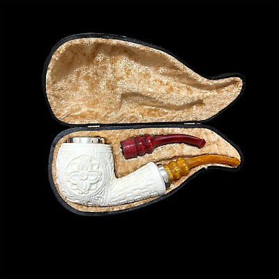 #ad Block Meerschaum Pipe 925 silver unsmoked XL smoking tobacco pipe w case MD 340 $309.96