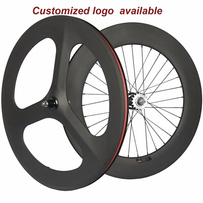 #ad 700C Fixed Gear Carbon Wheelset Tri Spoke Clincher Track Bike Wheels 23mm Width $746.17