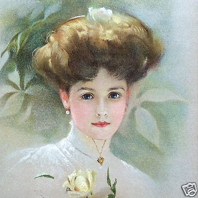 #ad Vintage 1909 SOPHISTICATED LADIES Victorian Stone Lithograph Print YELLOW ROSE $10.36