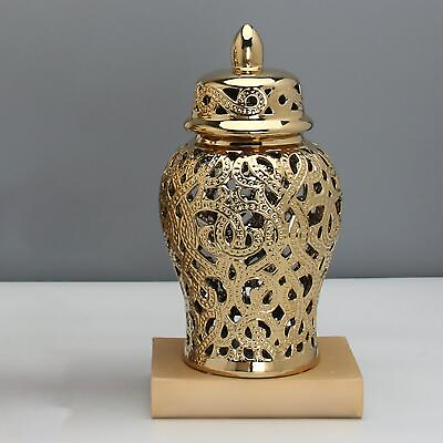 #ad Large Ceramic Ginger Jar Storage Decor Chinese Carved Lattice Vase with Lid $81.71