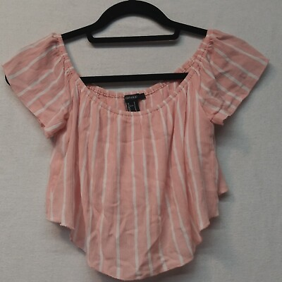 #ad Forever 21 Crop Top Women#x27;s Size S Pink Striped Built in Bra 94981 $12.99