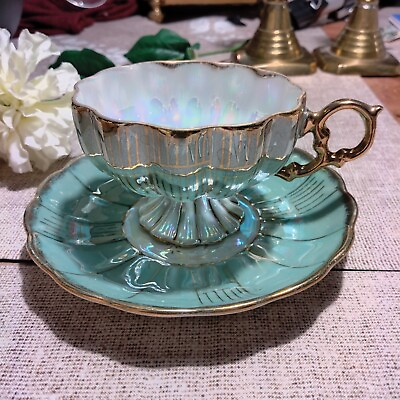 VINTAGE ROYAL SEALY TURQUOISE GOLD SCALLOPED FOOTED CUP amp; SAUCER JAPAN TEACUP $24.99