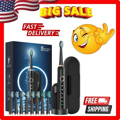 #ad Sonic Electric Toothbrush for Adults Rechargeable Electric toothbrush with 8 B $31.96