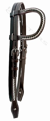 #ad Western leather One ear Headstall Bridle Black amp; White Rawhide Braided Tack $27.89