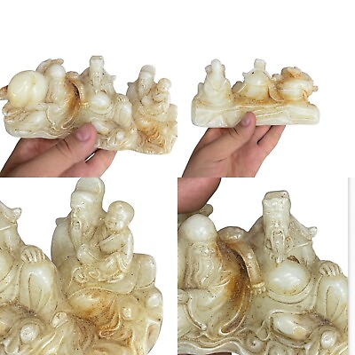 #ad Unique Near East Ancient White Gemstone Carving Kings Seated Statue Sculpture $400.00