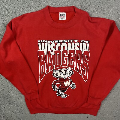 #ad Vintage Wisconsin Badgers Sweater Red Crewneck College Sweatshirt Size Large $24.95