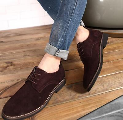 #ad Men#x27;s Retro British Suede Loafers Business Casual Lace Up Party Shoes Fashion $46.15