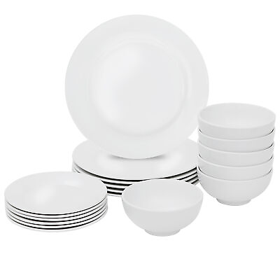 #ad Round 18 Piece White Kitchen Dinnerware Set Plates and Bowls Service for 6 $36.58
