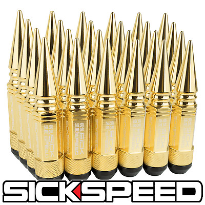 #ad SICKSPEED 24 PC 24K GOLD SPIKED ALUMINUM EXTENDED 108MM 3 PC LUG NUTS 12X1.5 L18 $144.95