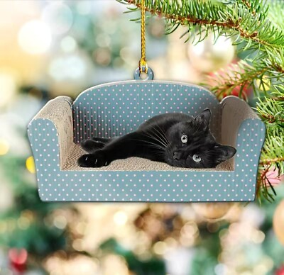 #ad Black Cat Lying On Couch 2D Acrylic Christmas Xmas Hanging Ornament Decoration $5.99