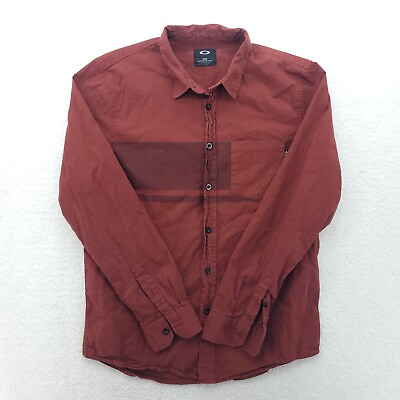 #ad Oakley Mens Shirt Medium Red Long Sleeve Regular Fit Casual Button Down $24.97