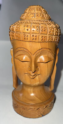 #ad #ad COOL BEANS Vintage Hand Carved Wooden Detailed Buddha shakyamuni Head Statue TKH $39.99