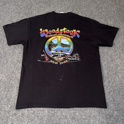 #ad Vtg 2001 Harley Davidson Woodstock Peace Sign Tshirt Mens Xl Y2K Biker Tee Black $69.77
