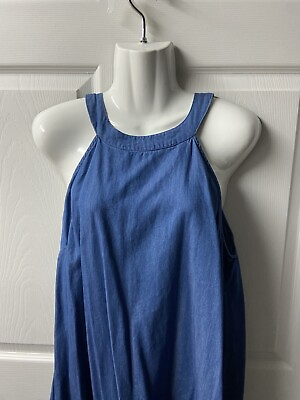 #ad Red Camel Blue Sleeveless Chambray Pullover Top WomensXL W Tie Scallop Hem $14.88