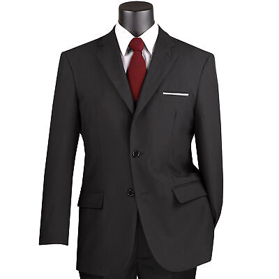 LUCCI Men#x27;s Black 2 Button Classic Fit Poplin Polyester Suit NEW $75.00