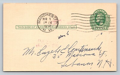 #ad 1913 UX26 US Postal Card Lincoln 1c MANCHESTER NH Combined Registry Co INSURANCE $20.09