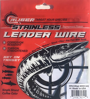 Caliber Stainless Steel Fishing Wire Leader 68lb #7 Single Strand 30ft spool $4.99
