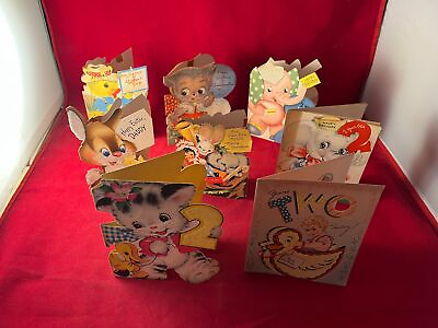 #ad LOT X 8 Original Vintage DIE CUT Child 1940#x27;s Birthday Easter CARDS Great Art $15.00