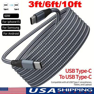 #ad 60W USB C to USB C Cable Fast Charger TypeC PD Nylon Cord For iPhone 15 Samsung $3.48