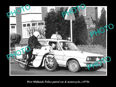 #ad OLD POSTCARD SIZE PHOTO OF BRITISH WEST MIDLANDS POLICE PATROL CAR amp; BIKE 1970 AU $7.00
