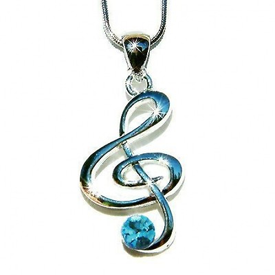 #ad Blue TREBLE G CLEF made with Swarovski Crystal MUSIC NOTE Musical Charm Necklace $37.00